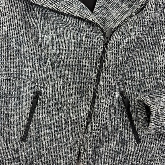 Halogen Waffle Knit Moto Jacket Asymmetrical Zip Women Small Black White Granite - Picture 5 of 10